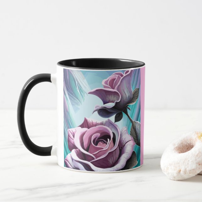 Caneca Rosas radiantes: Pétalas Perfeitamente Rosa e Púrp (Com Donut)