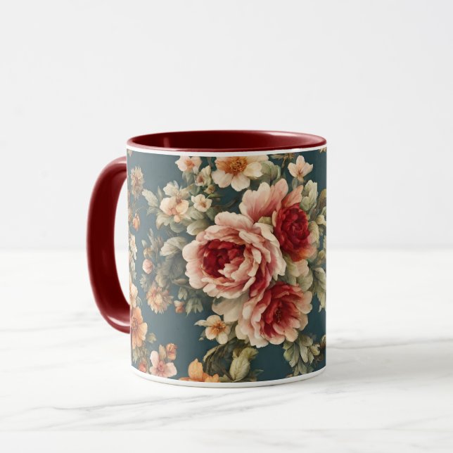 Caneca Rosas românticas refinados e flores lindas (Frente Esquerda)