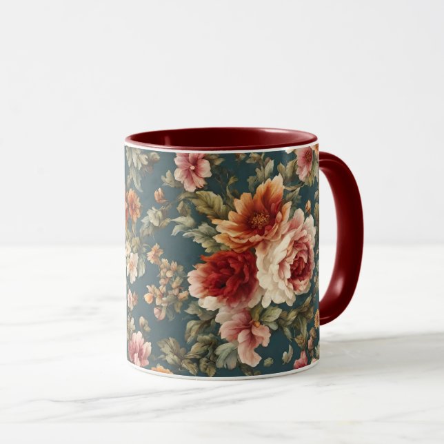 Caneca Rosas românticas refinados e flores lindas (Frente Esquerda)