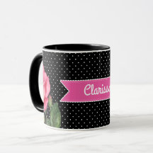 Rosas rosa-aquarela em Bolinhas brancas pretas