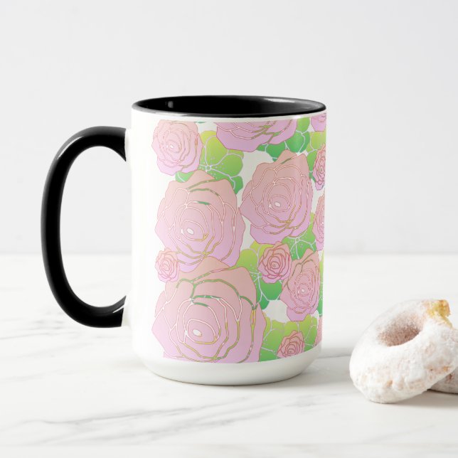 Caneca Rosas Rosa Claro (Com Donut)