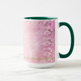 Caneca Rosas Rosa Damask Grunge - Caneca, Taça