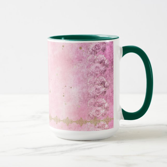 Caneca Rosas Rosa Damask Grunge - Caneca, Taça (Direita)