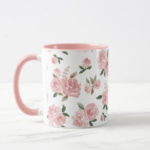Caneca Rosas Rosa de Aquarela Elegante Vintage Floral