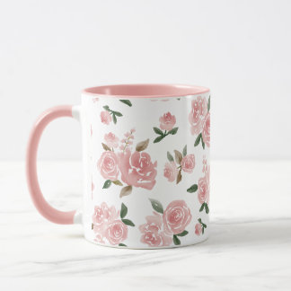 Caneca Rosas Rosa de Aquarela | Elegante Vintage Floral