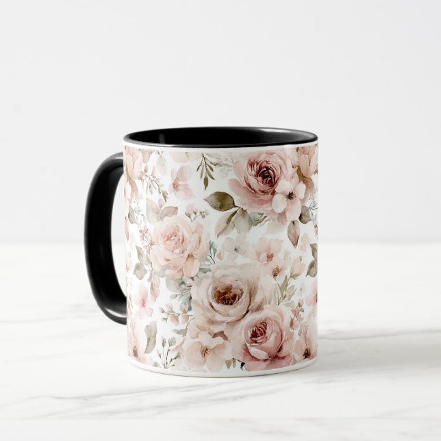 Caneca rosas rosa suave (Frente Esquerda)