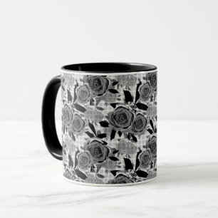 Caneca Rosas, rosas, preto e cinza, pretos