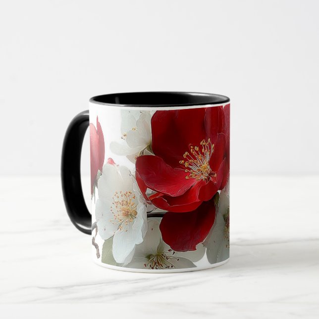 Caneca rosas silvestres vermelhas e brancas (Frente Esquerda)