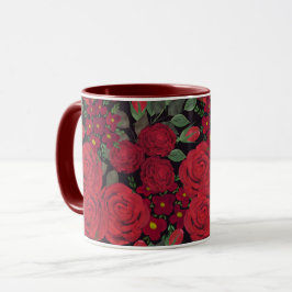 Caneca Rosas vermelhas de aquarelas a preto,