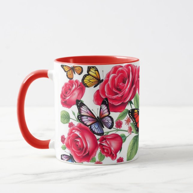 Caneca Rosas vermelhas E Borboletas (Esquerda)