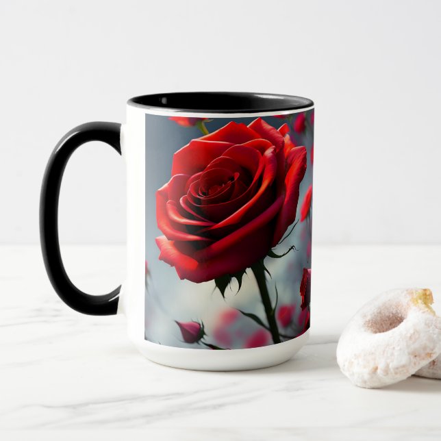 Caneca Rosas vermelhas E Bugs, Café Mug (Com Donut)