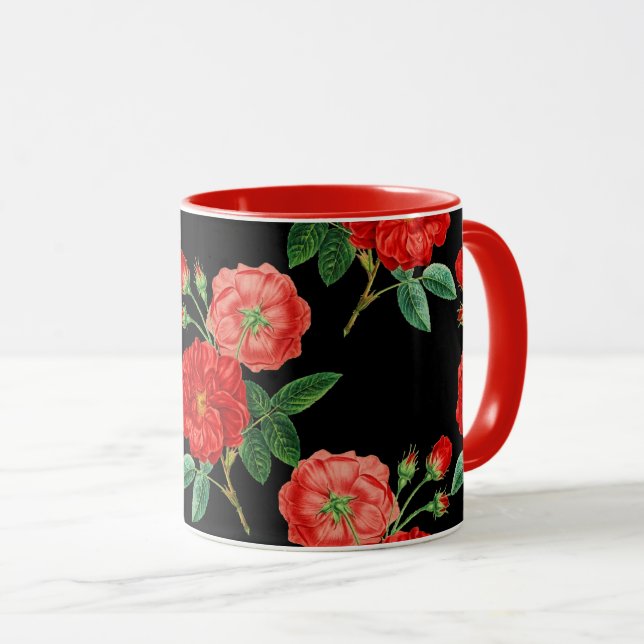 Caneca Rosas Vermelhas, Fundo Preto, (Frente Esquerda)