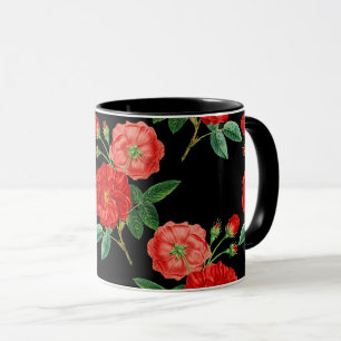 Caneca Rosas Vermelhas, Fundo Preto,