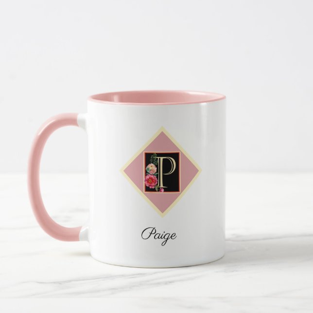 Caneca Rosas Vintage Personalizadas Inicial "P" (Esquerda)