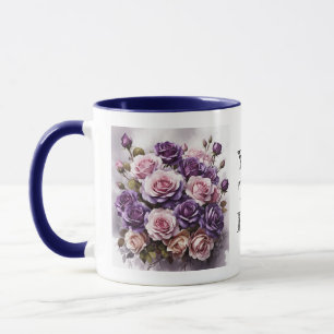 Caneca Rosas Violetas Escuros Elegantes De Aquarela