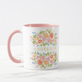 Caneca Rose Bouquet Dourada Watercolor com Nome