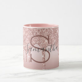Caneca Rosê Dourado Brilho Gotejante Blush Rosa Tendência