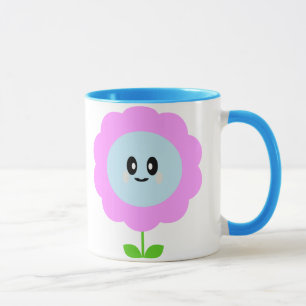 CANECA RÓSEA FLOR KAWAII AZUL
