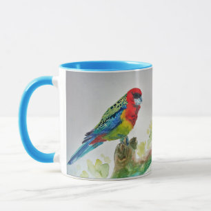 Caneca Rosella Parrot no galho Watercolor Mug Blue