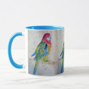 Caneca Rosella Parrot no ramo Watercolor Mug Blue