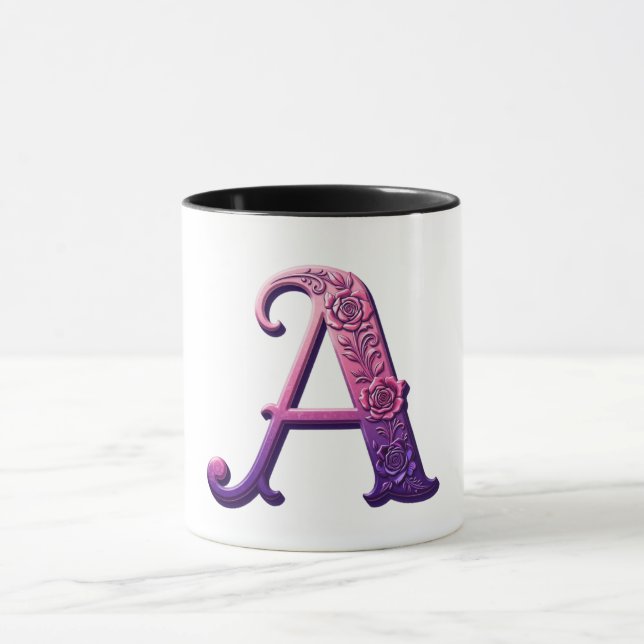 Caneca Rosemaling Metálico Moderno Letra A, Rosa/Roxo (Centro)