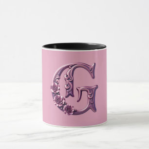 Caneca Rosemaling Metálico Moderno Letra G, Rosa/Roxo
