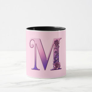 Caneca Rosemaling Metálico Moderno Letra M, Rosa/Roxo