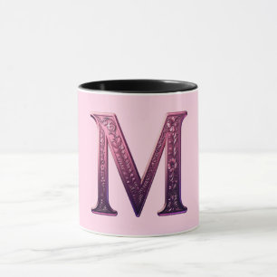 Caneca Rosemaling Metálico Moderno Letra M, Rosa/Roxo