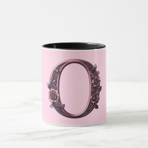 Caneca Rosemaling Metálico Moderno Letra O, Rosa/Roxo