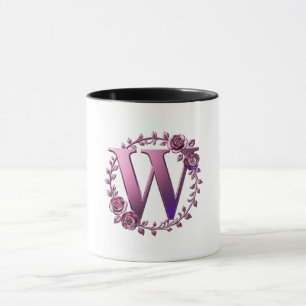 Caneca Rosemaling Metálico Moderno Letra W, Rosa/Roxo
