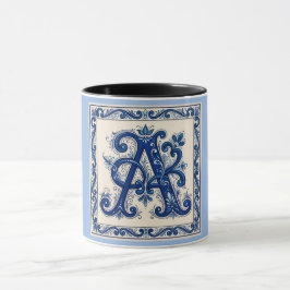 Caneca Rosemaling Monograma Azul da Prússia
