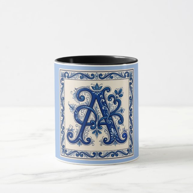 Caneca Rosemaling Monograma Azul da Prússia (Centro)
