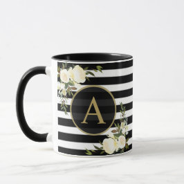 Caneca ROSES BRANCOS Dourados Monograma Branco Preto Stri