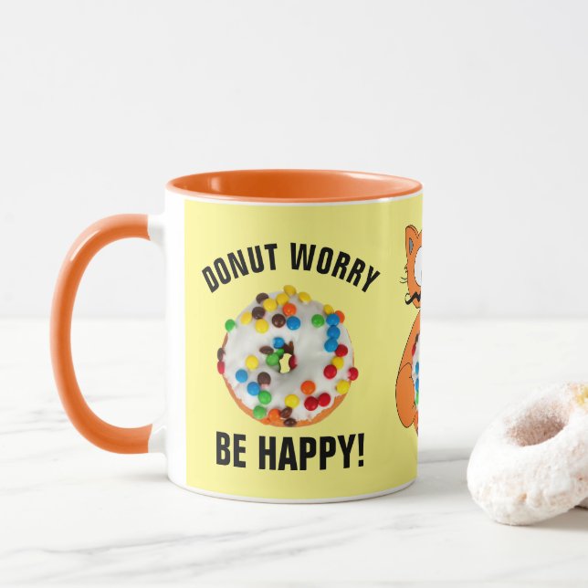 Caneca Rosquinha Preocupada Seja Feliz! Engraçado Dançari (Com Donut)