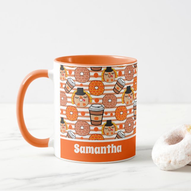 Caneca Rosquinhas de Ação de Graças e Café Queda Laranja (Com Donut)