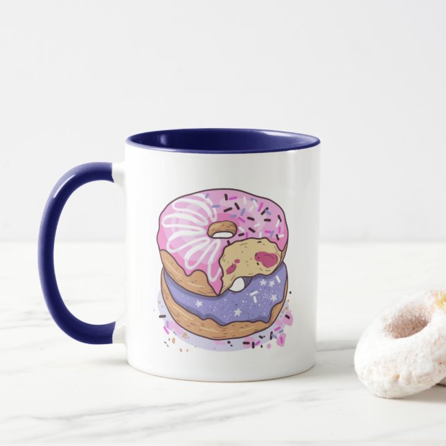 Caneca Rosquinhas Rosa E Roxo De Aquarelas Com Préguas (Com Donut)