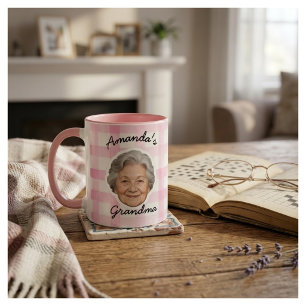 Caneca Rosto da Avó Personalizado com Foto e Padrão Xadre