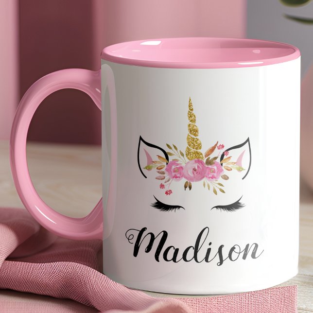 Caneca Rosto de Unicórnio Com Cílios Nome Personalizado (Criador carregado)