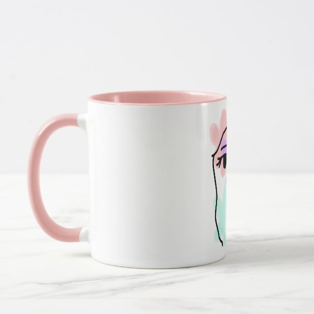 Caneca Rosto e flores abstrato (cores pálidas) (Esquerda)