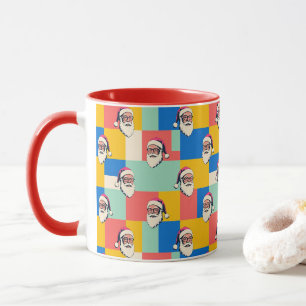 Caneca Rosto Excêntrico do Papai Noel em Quadrados Colori