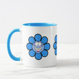 Caneca Rosto Feliz Azul Grande Sorriso Gráficos Malucos