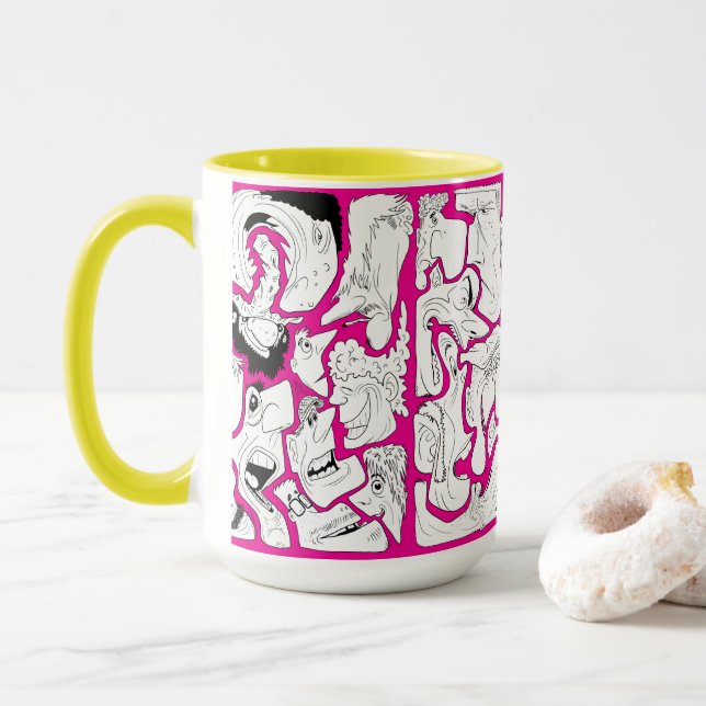 Caneca Rostos Arte Linear PinKo (Com Donut)