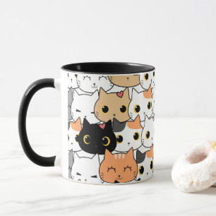 Caneca Rostos de Gato Bonito - Mug de Padrão Kawaii