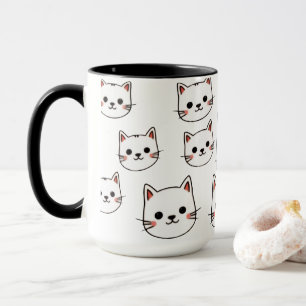 Caneca Rostos de Gatos Kawaii – Padrão de Desenho Animado