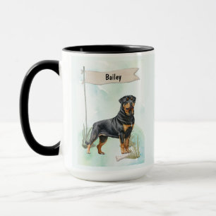 Caneca Rottweiler Aquarela Cachorro Personalizado