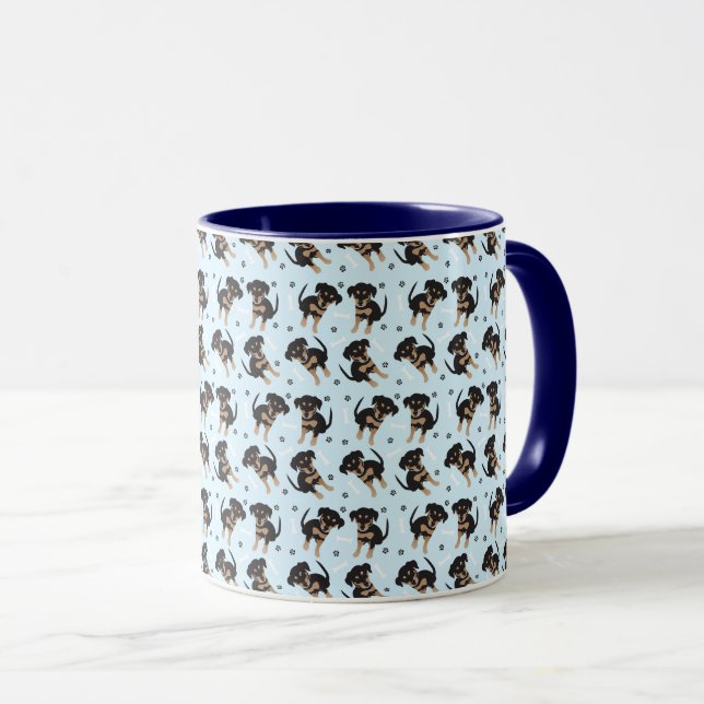 Caneca Rottweiler Cachorro Cachorro Pista Óssea Padrão de (Frente Esquerda)