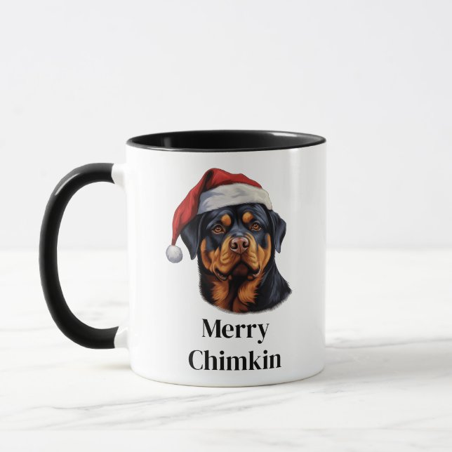 Caneca Rottweiler Chapéu de Papai Noel Cachorro de Natal (Esquerda)