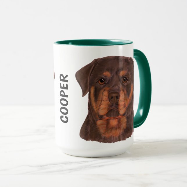 Caneca Rottweiler Watercolor - Mug Personalizado (Frente Esquerda)