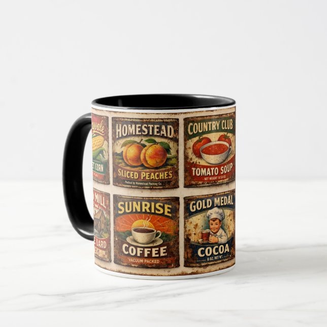 Caneca rótulos de alimentos em estilo vintage (Frente Esquerda)