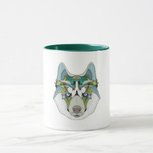 Caneca Rouco de lobo embelezado de azul verde